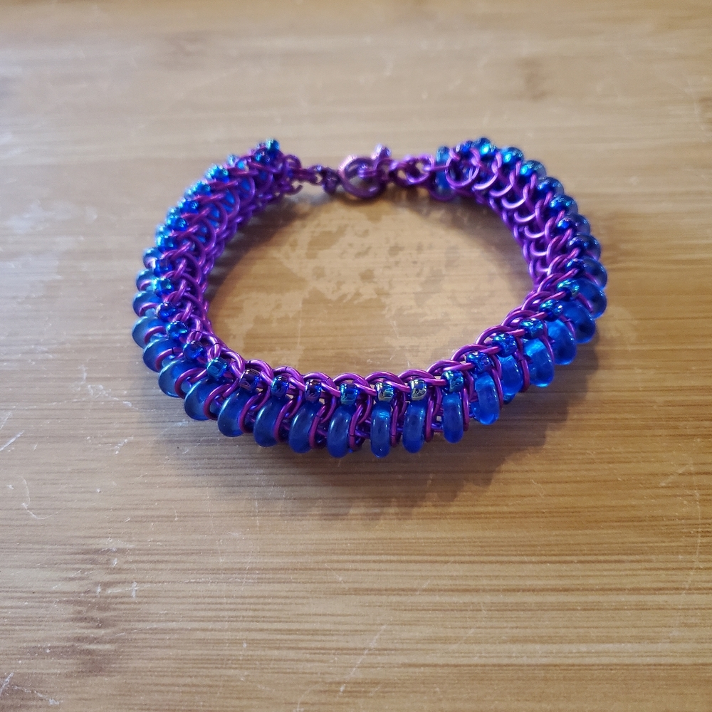 Handmade Chainmail Bracelet Violet Blue Unisex
